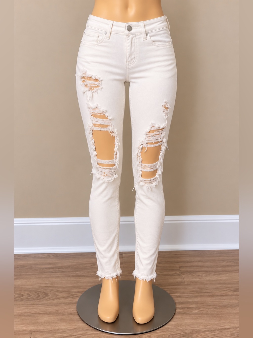CELLO White Distressed High Rise Skinny Jeans Size 1 Ripped Raw Hem
